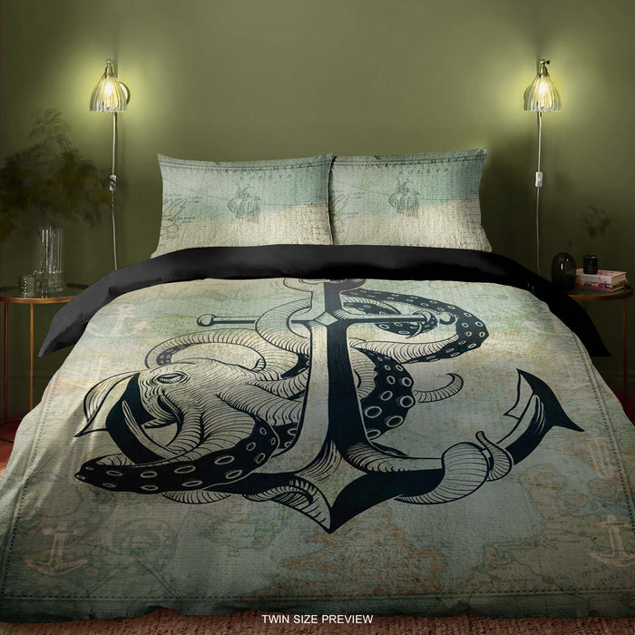 Coastal Octopus Bedding Set – Marine Anchor Duvet Cover – Nautical Bedroom Comforter by ShopyLand, B152