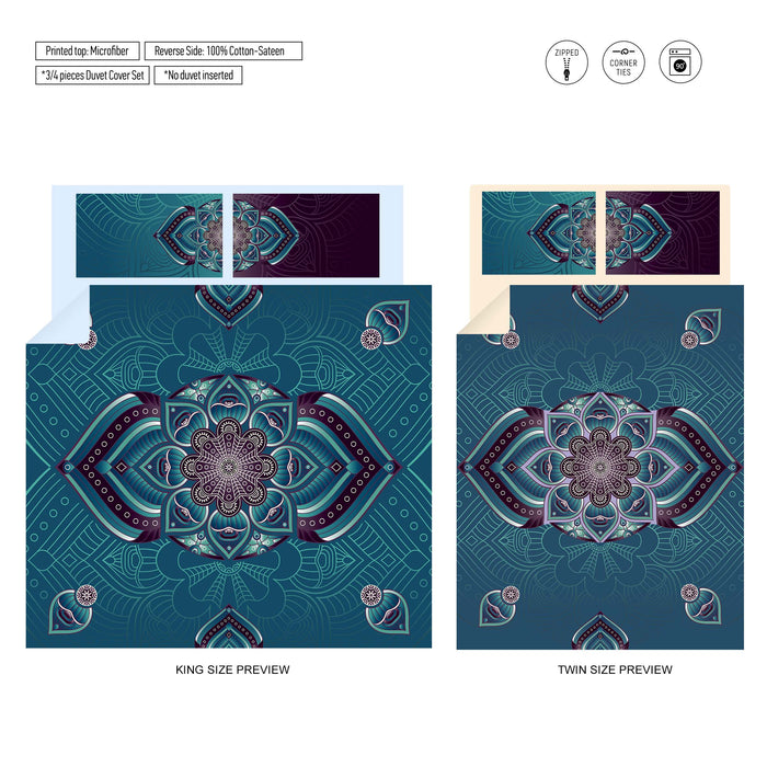 Mystic Mandala Bedding Set – Floral Geometric Duvet Cover - Symmetrical Boho Mandala by ShopyLand, B16
