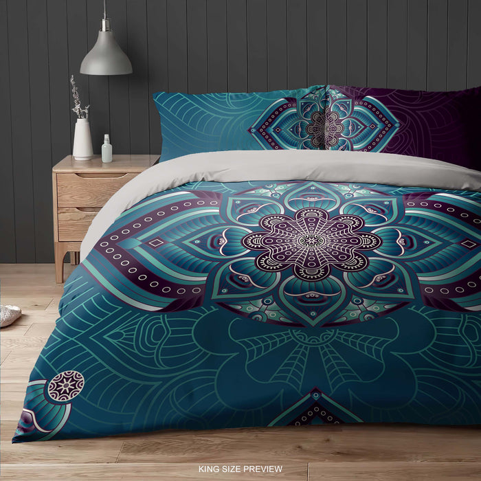 Mystic Mandala Bedding Set – Floral Geometric Duvet Cover - Symmetrical Boho Mandala by ShopyLand, B16