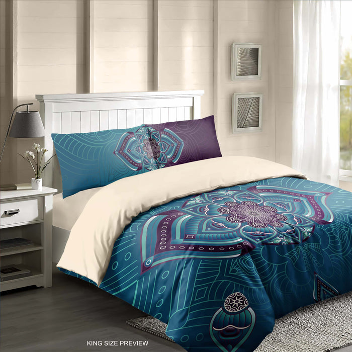 Mystic Mandala Bedding Set – Floral Geometric Duvet Cover - Symmetrical Boho Mandala by ShopyLand, B16