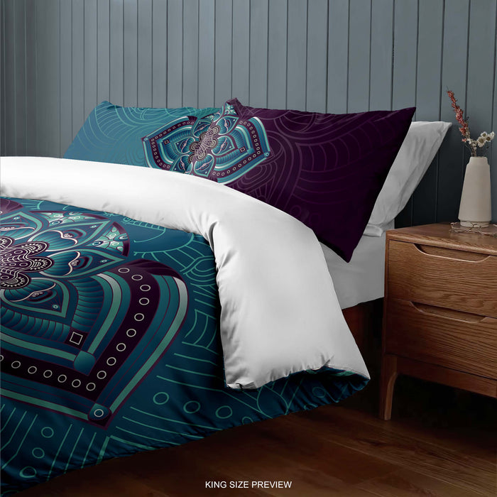 Mystic Mandala Bedding Set – Floral Geometric Duvet Cover - Symmetrical Boho Mandala by ShopyLand, B16