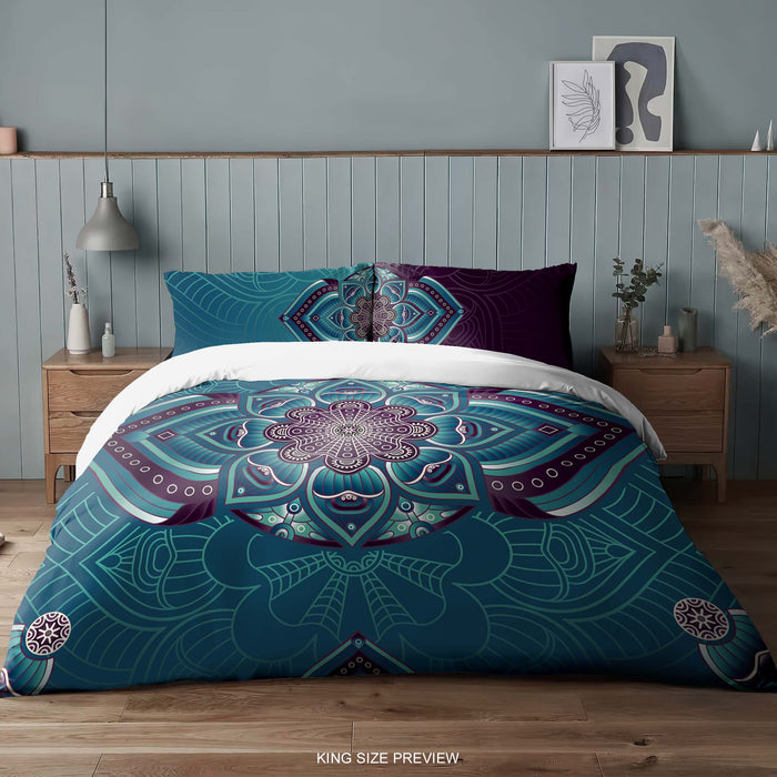 Mystic Mandala Bedding Set – Floral Geometric Duvet Cover - Symmetrical Boho Mandala by ShopyLand, B16