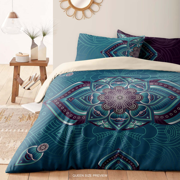 Mystic Mandala Bedding Set – Floral Geometric Duvet Cover - Symmetrical Boho Mandala by ShopyLand, B16
