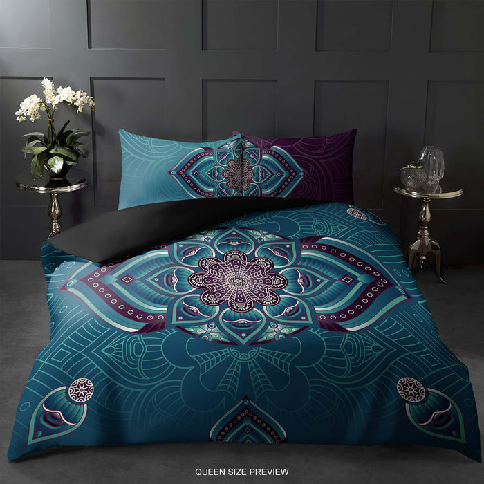 Mystic Mandala Bedding Set – Floral Geometric Duvet Cover - Symmetrical Boho Mandala by ShopyLand, B16