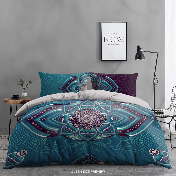 Mystic Mandala Bedding Set – Floral Geometric Duvet Cover - Symmetrical Boho Mandala by ShopyLand, B16