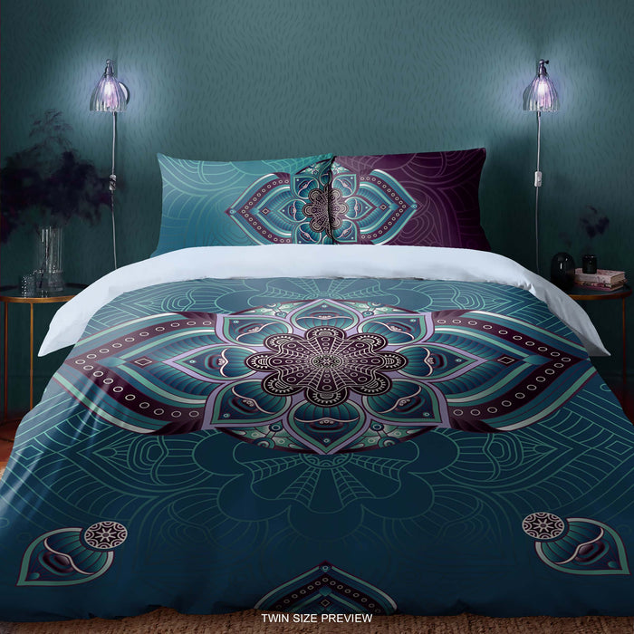Mystic Mandala Bedding Set – Floral Geometric Duvet Cover - Symmetrical Boho Mandala by ShopyLand, B16