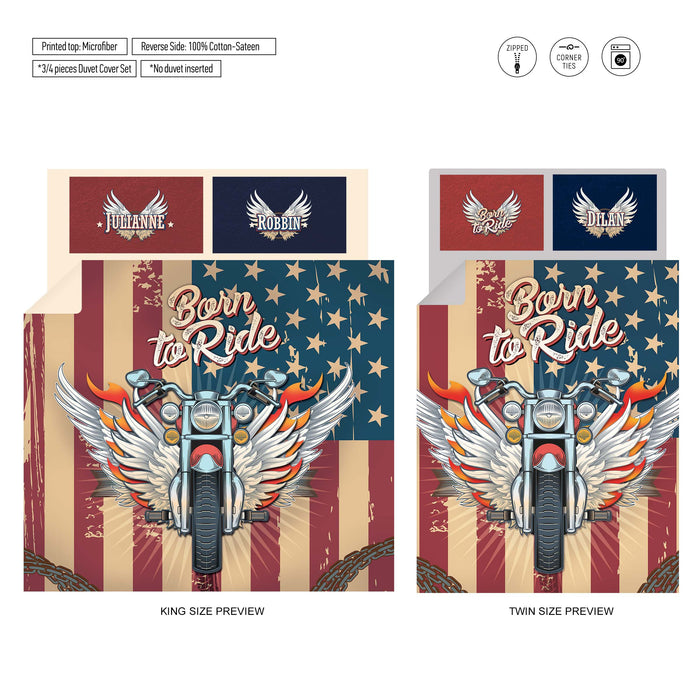 Born to Ride Motorcycle Bedding Set – Personalized Duvet Cover & Chopper Comforter for Riders by ShopyLand, B162