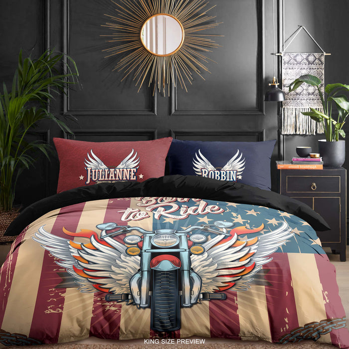 Born to Ride Motorcycle Bedding Set – Personalized Duvet Cover & Chopper Comforter for Riders by ShopyLand, B162