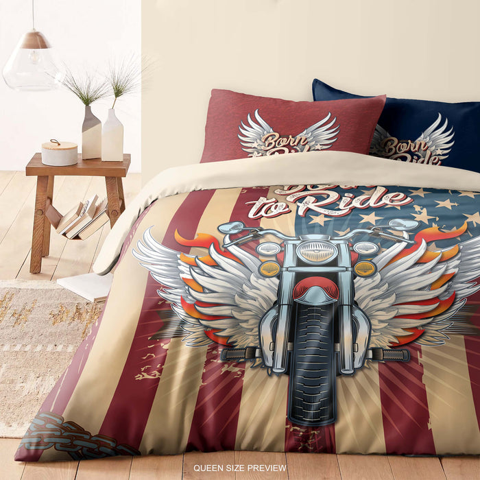Born to Ride Motorcycle Bedding Set – Personalized Duvet Cover & Chopper Comforter for Riders by ShopyLand, B162
