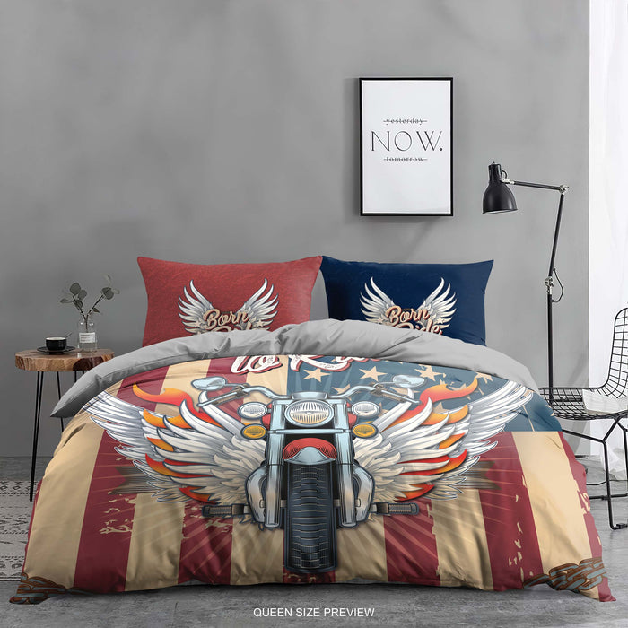 Born to Ride Motorcycle Bedding Set – Personalized Duvet Cover & Chopper Comforter for Riders by ShopyLand, B162