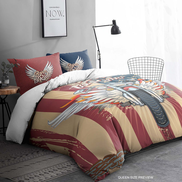 Born to Ride Motorcycle Bedding Set – Personalized Duvet Cover & Chopper Comforter for Riders by ShopyLand, B162