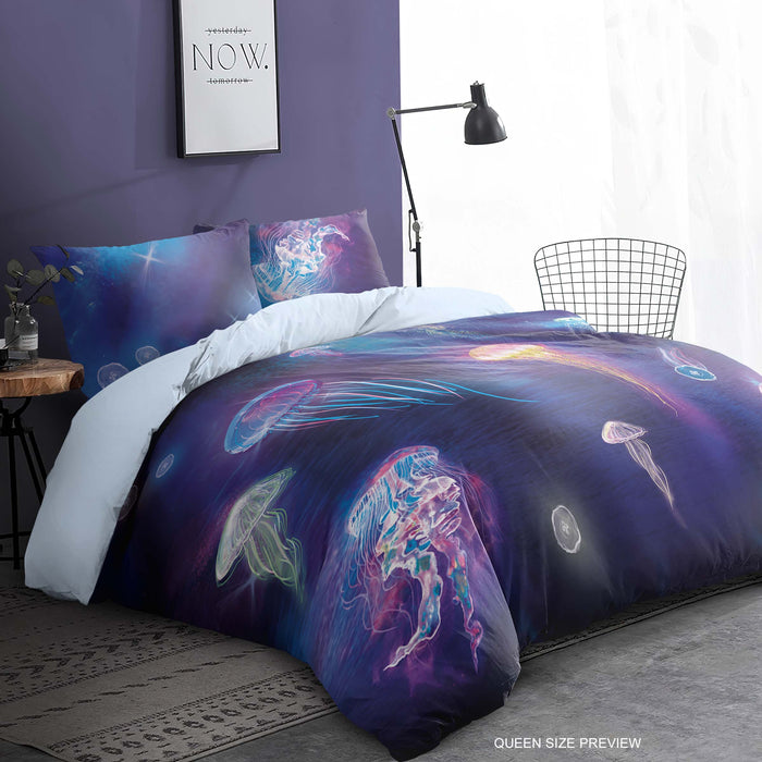Juego de cama de medusas – Funda nórdica de fondo marino – Edredón inspirado en el océano – Juego de cama personalizado de aguas profundas – Sábanas de algodón de ShopyLand, B166