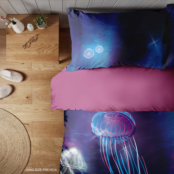 Juego de cama de medusas – Funda nórdica de fondo marino – Edredón inspirado en el océano – Juego de cama personalizado de aguas profundas – Sábanas de algodón de ShopyLand, B166