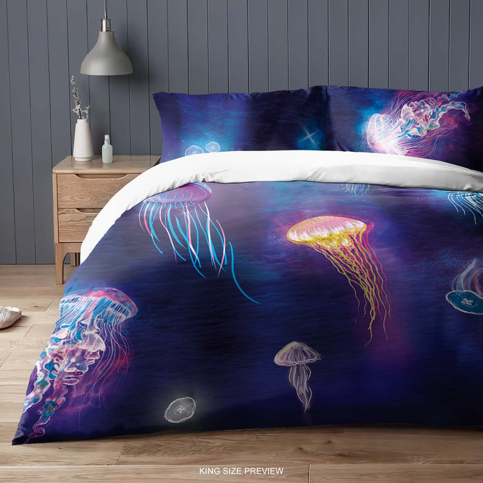 Juego de cama de medusas – Funda nórdica de fondo marino – Edredón inspirado en el océano – Juego de cama personalizado de aguas profundas – Sábanas de algodón de ShopyLand, B166