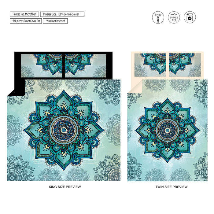 Green Mandala Bedding Set – Bohemian Duvet Cover & Comforter – Artistic Boho Bedroom Decor by ShopyLand, B169