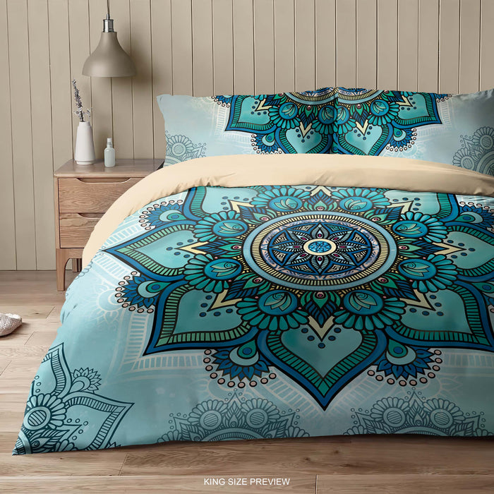 Green Mandala Bedding Set – Bohemian Duvet Cover & Comforter – Artistic Boho Bedroom Decor by ShopyLand, B169