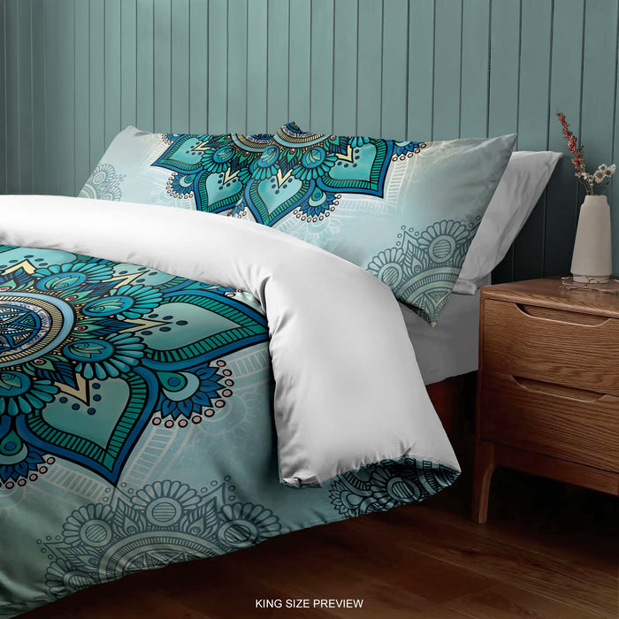 Green Mandala Bedding Set – Bohemian Duvet Cover & Comforter – Artistic Boho Bedroom Decor by ShopyLand, B169