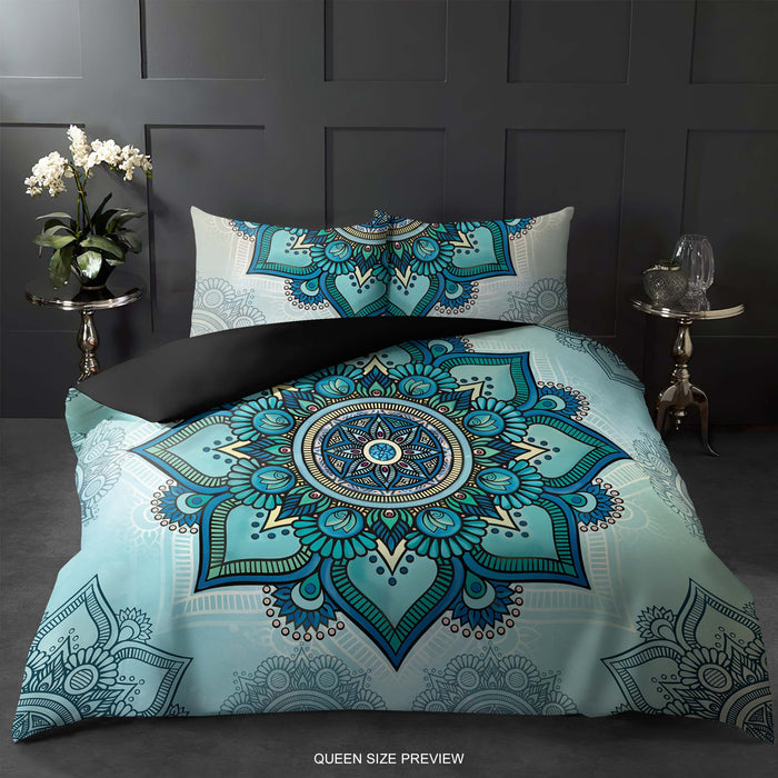 Green Mandala Bedding Set – Bohemian Duvet Cover & Comforter – Artistic Boho Bedroom Decor by ShopyLand, B169