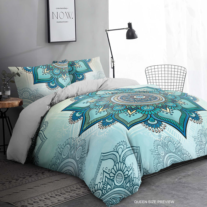 Green Mandala Bedding Set – Bohemian Duvet Cover & Comforter – Artistic Boho Bedroom Decor by ShopyLand, B169