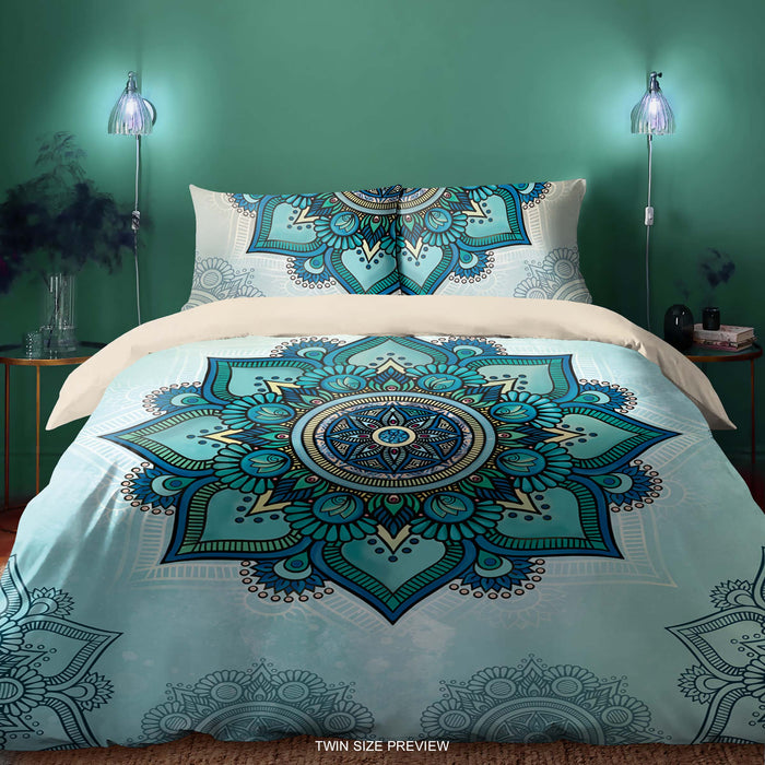 Green Mandala Bedding Set – Bohemian Duvet Cover & Comforter – Artistic Boho Bedroom Decor by ShopyLand, B169