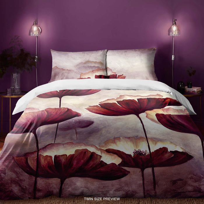 Juego de cama Amapolas – Funda nórdica floral – Edredón estilo pintura al óleo – Decoración de dormitorio bohemia – Juego de cama artístico con flores rojas de ShopyLand, B173