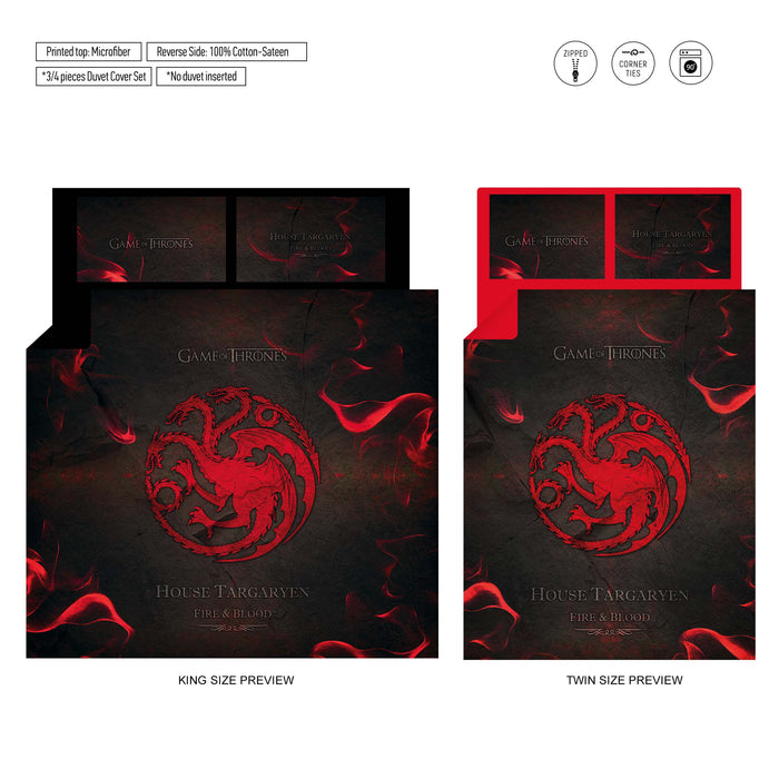 Dragon Emblem Bedding Set – Fire and Blood Duvet Cover – Medieval Fantasy Comforter – Bold Red and Black Style Decor by ShopyLand, B176
