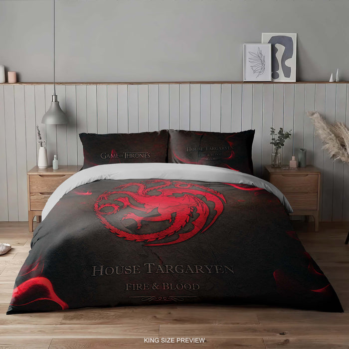Dragon Emblem Bedding Set – Fire and Blood Duvet Cover – Medieval Fantasy Comforter – Bold Red and Black Style Decor by ShopyLand, B176