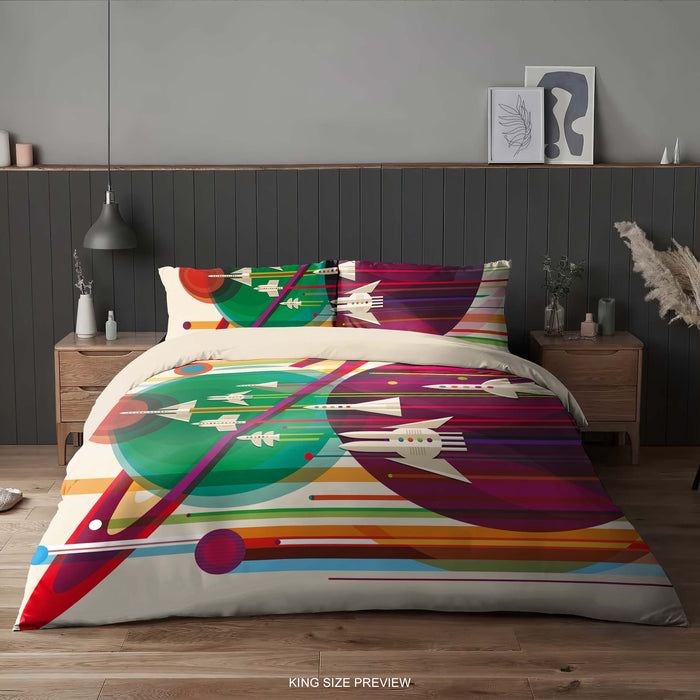Colorful Space Adventure Bedding Set – Galaxy Rocket Duvet Set - Space Journey Comforter by ShopyLand, B180