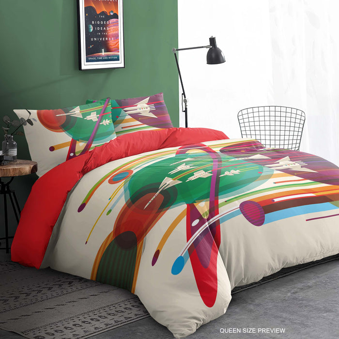 Colorful Space Adventure Bedding Set – Galaxy Rocket Duvet Set - Space Journey Comforter by ShopyLand, B180