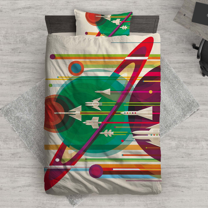 Colorful Space Adventure Bedding Set – Galaxy Rocket Duvet Set - Space Journey Comforter by ShopyLand, B180