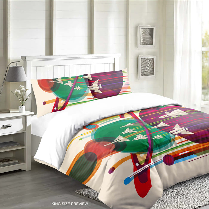 Colorful Space Adventure Bedding Set – Galaxy Rocket Duvet Set - Space Journey Comforter by ShopyLand, B180