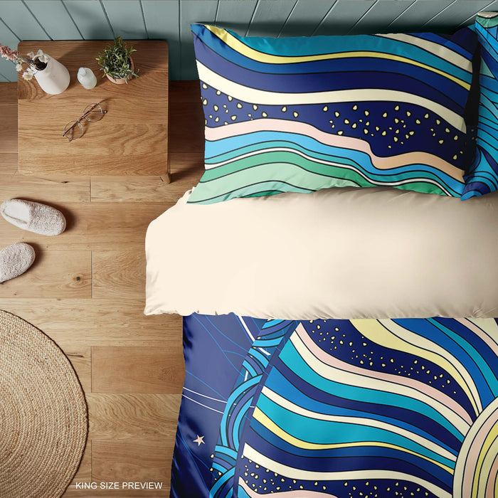 Sea Sun Boho Bedding Set – Ocean Waves Duvet Cover & Vintage Comforter by ShopyLand, B186
