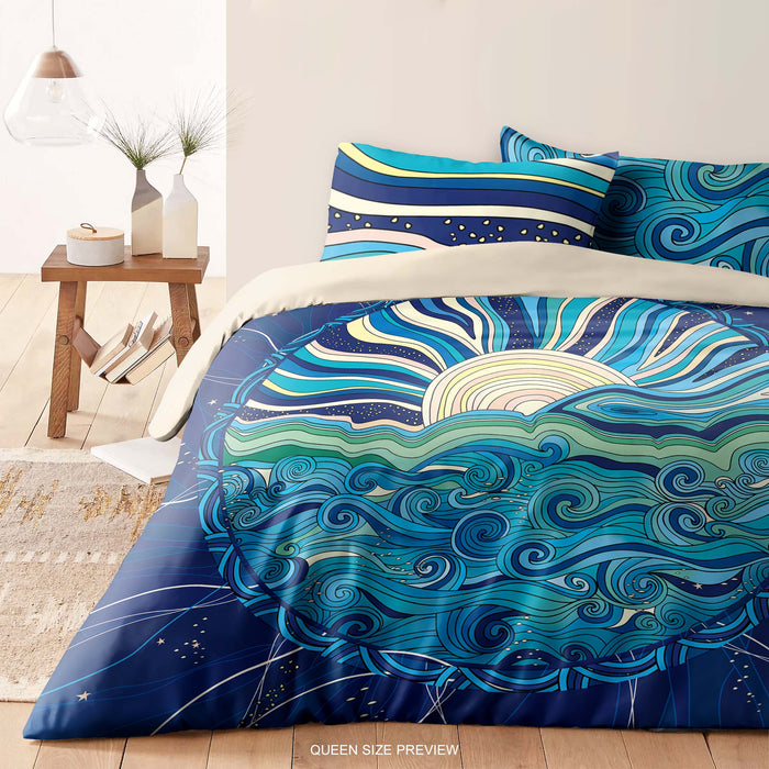 Sea Sun Boho Bedding Set – Ocean Waves Duvet Cover & Vintage Comforter by ShopyLand, B186