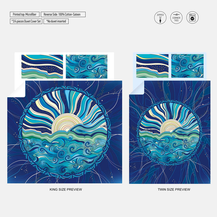 Sea Sun Boho Bedding Set – Ocean Waves Duvet Cover & Vintage Comforter by ShopyLand, B186