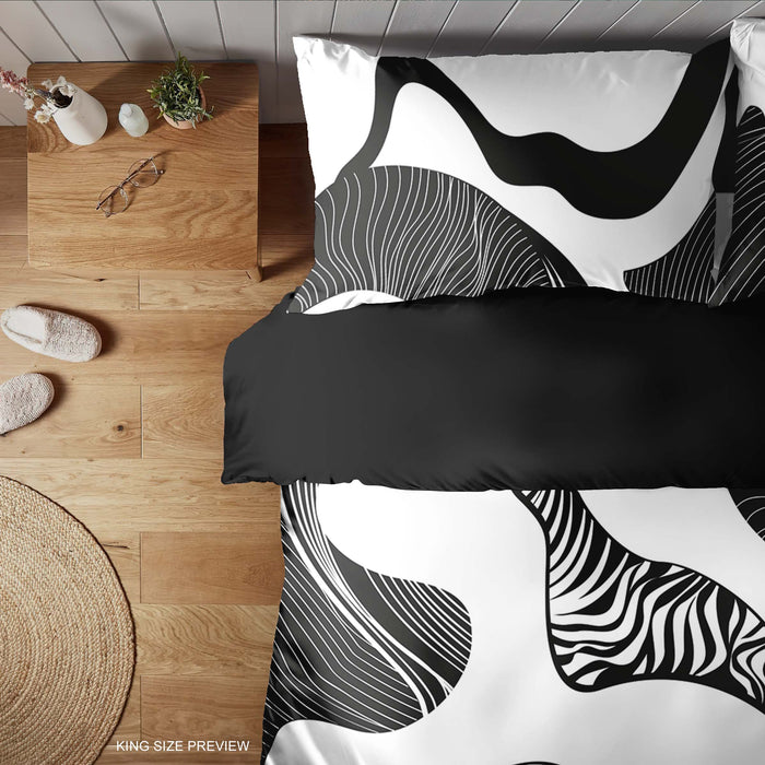 Modern Black and White Bedding Set – Abstract Monochrome Duvet Cover and Minimalist Comforter – Artistic Bedroom Decor –by ShopyLand, B194