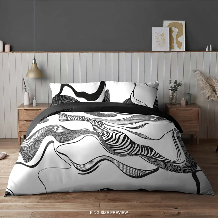 Modern Black and White Bedding Set – Abstract Monochrome Duvet Cover and Minimalist Comforter – Artistic Bedroom Decor –by ShopyLand, B194