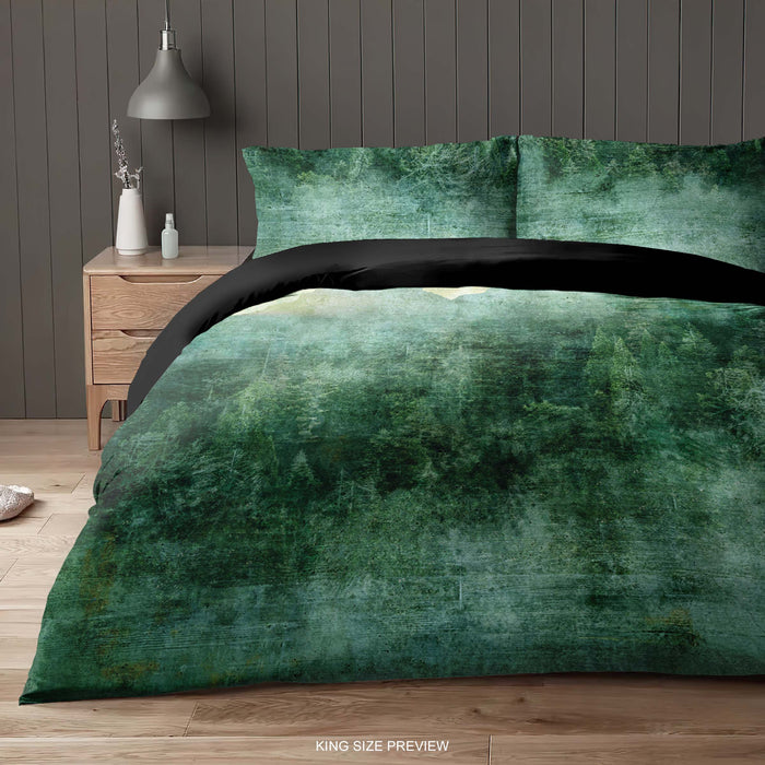 Woodland Bedding Set – Green Pine Forest Duvet Cover – Retro Nature Comforter Set – Cabin, Rustic, Outdoorsy Bedroom Decor by ShopyLand, B201