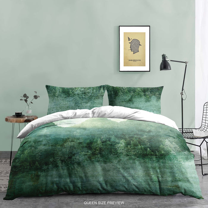Woodland Bedding Set – Green Pine Forest Duvet Cover – Retro Nature Comforter Set – Cabin, Rustic, Outdoorsy Bedroom Decor by ShopyLand, B201