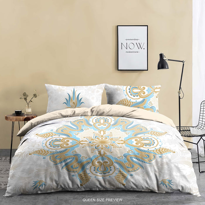 White Bohemian Mandala Bedspread, Eclectic Boho Chic Comforter, Sophisticated Luxe Bedding Set. B21