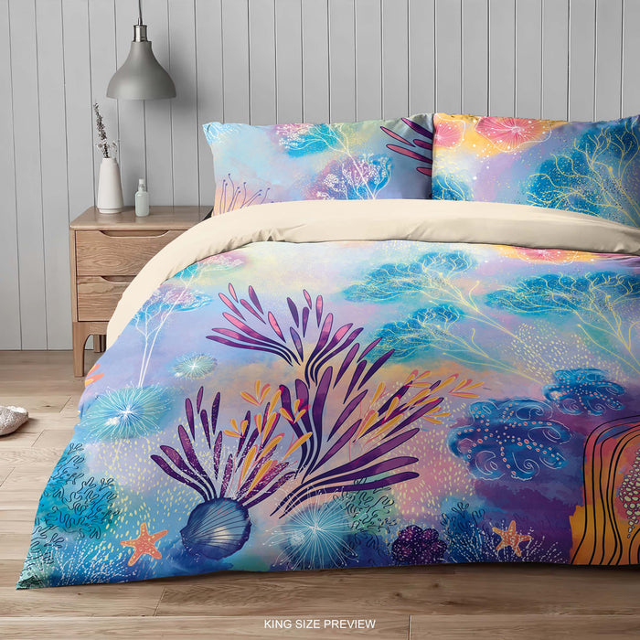 Juego de cama Ocean Life: edredón y funda nórdica de acuarela, sábanas costeras bohemias, decoración de dormitorio Sea Life de ShopyLand, B216