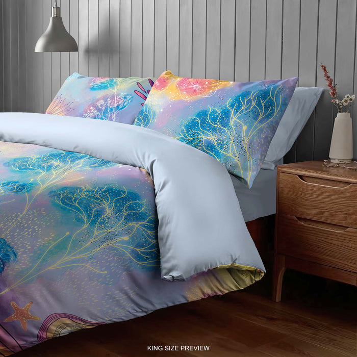Juego de cama Ocean Life: edredón y funda nórdica de acuarela, sábanas costeras bohemias, decoración de dormitorio Sea Life de ShopyLand, B216