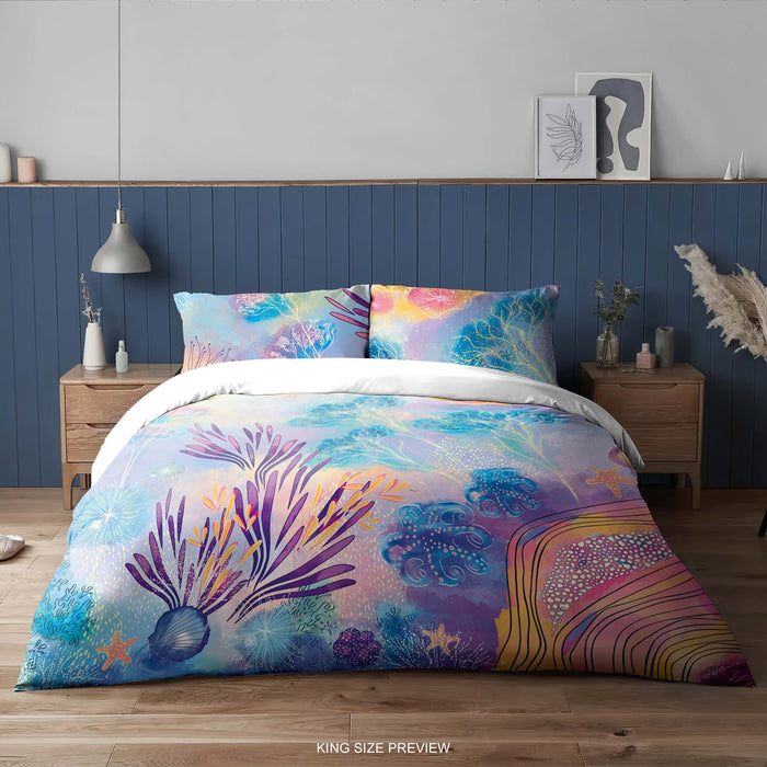 Juego de cama Ocean Life: edredón y funda nórdica de acuarela, sábanas costeras bohemias, decoración de dormitorio Sea Life de ShopyLand, B216