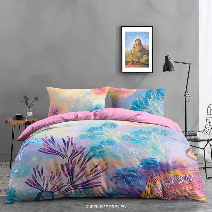 Juego de cama Ocean Life: edredón y funda nórdica de acuarela, sábanas costeras bohemias, decoración de dormitorio Sea Life de ShopyLand, B216