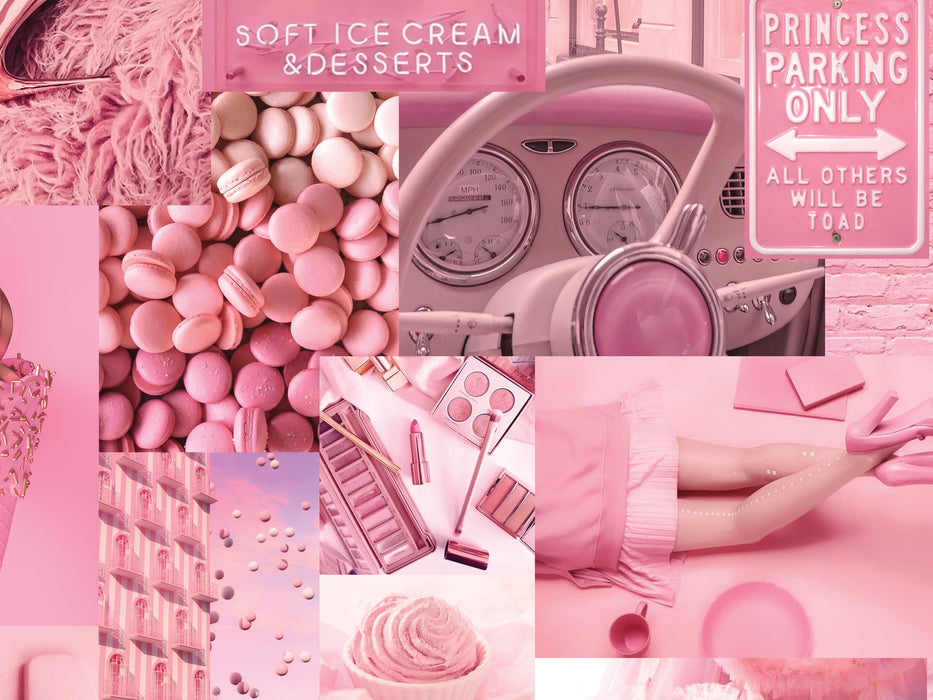 Fashion Pink Passion Aesthetic Collage Wallpaper - Trendy Pink Wall Mural - Peel and Stick or Non-Pasted Wall Décor by ShopyLand, W221
