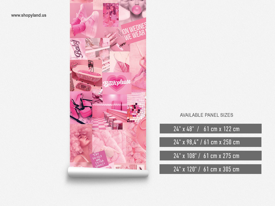 Fashion Pink Passion Aesthetic Collage Wallpaper - Trendy Pink Wall Mural - Peel and Stick or Non-Pasted Wall Décor by ShopyLand, W221