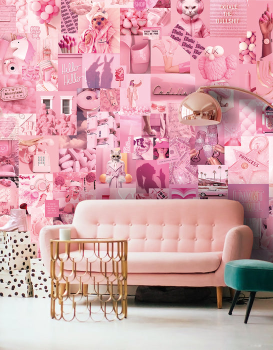Fashion Pink Passion Aesthetic Collage Wallpaper - Trendy Pink Wall Mural - Peel and Stick or Non-Pasted Wall Décor by ShopyLand, W221