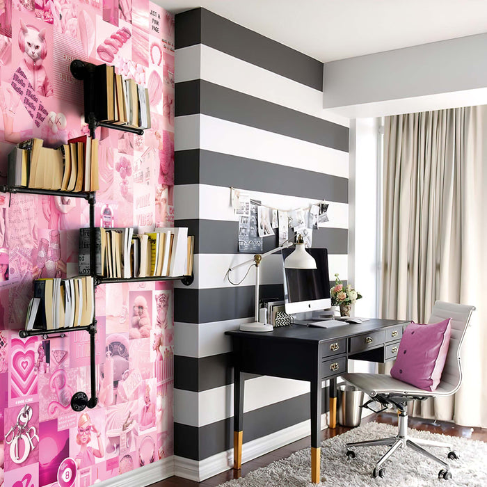 Fashion Pink Passion Aesthetic Collage Wallpaper - Trendy Pink Wall Mural - Peel and Stick or Non-Pasted Wall Décor by ShopyLand, W221