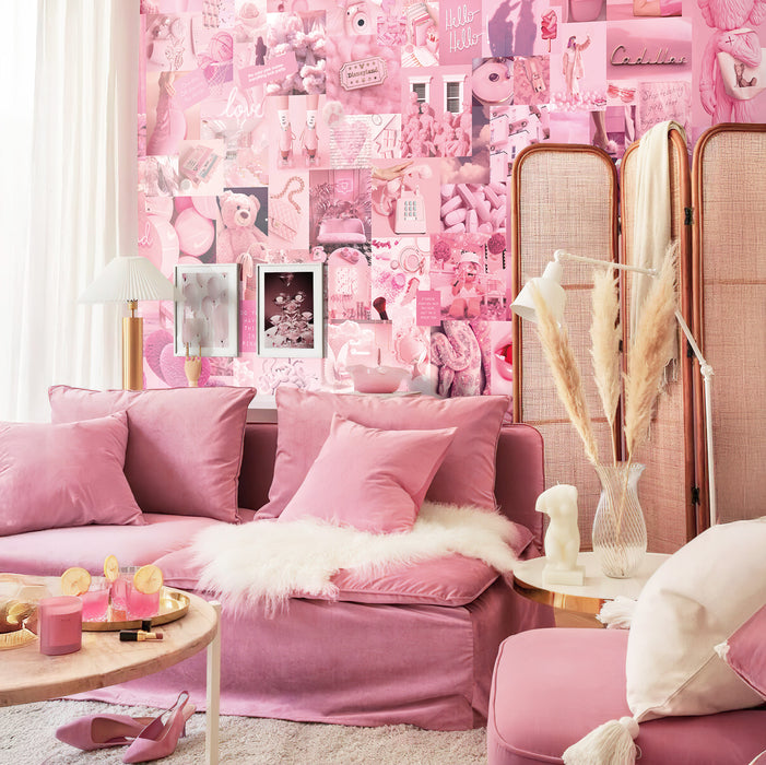 Fashion Pink Passion Aesthetic Collage Wallpaper - Trendy Pink Wall Mural - Peel and Stick or Non-Pasted Wall Décor by ShopyLand, W221