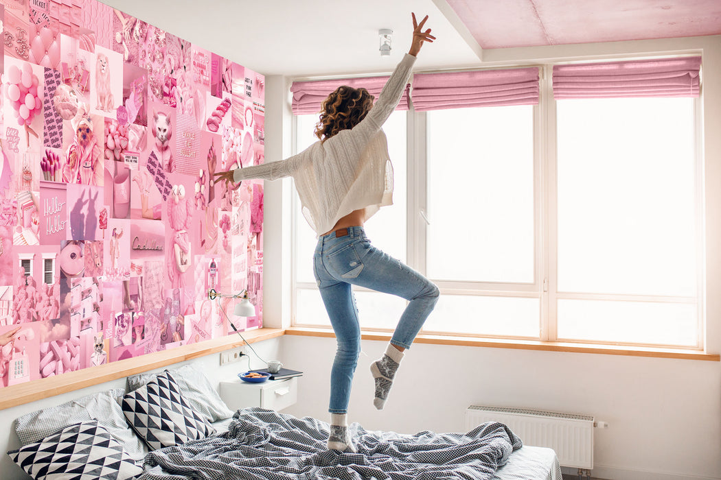 Fashion Pink Passion Aesthetic Collage Wallpaper - Trendy Pink Wall Mural - Peel and Stick or Non-Pasted Wall Décor by ShopyLand, W221