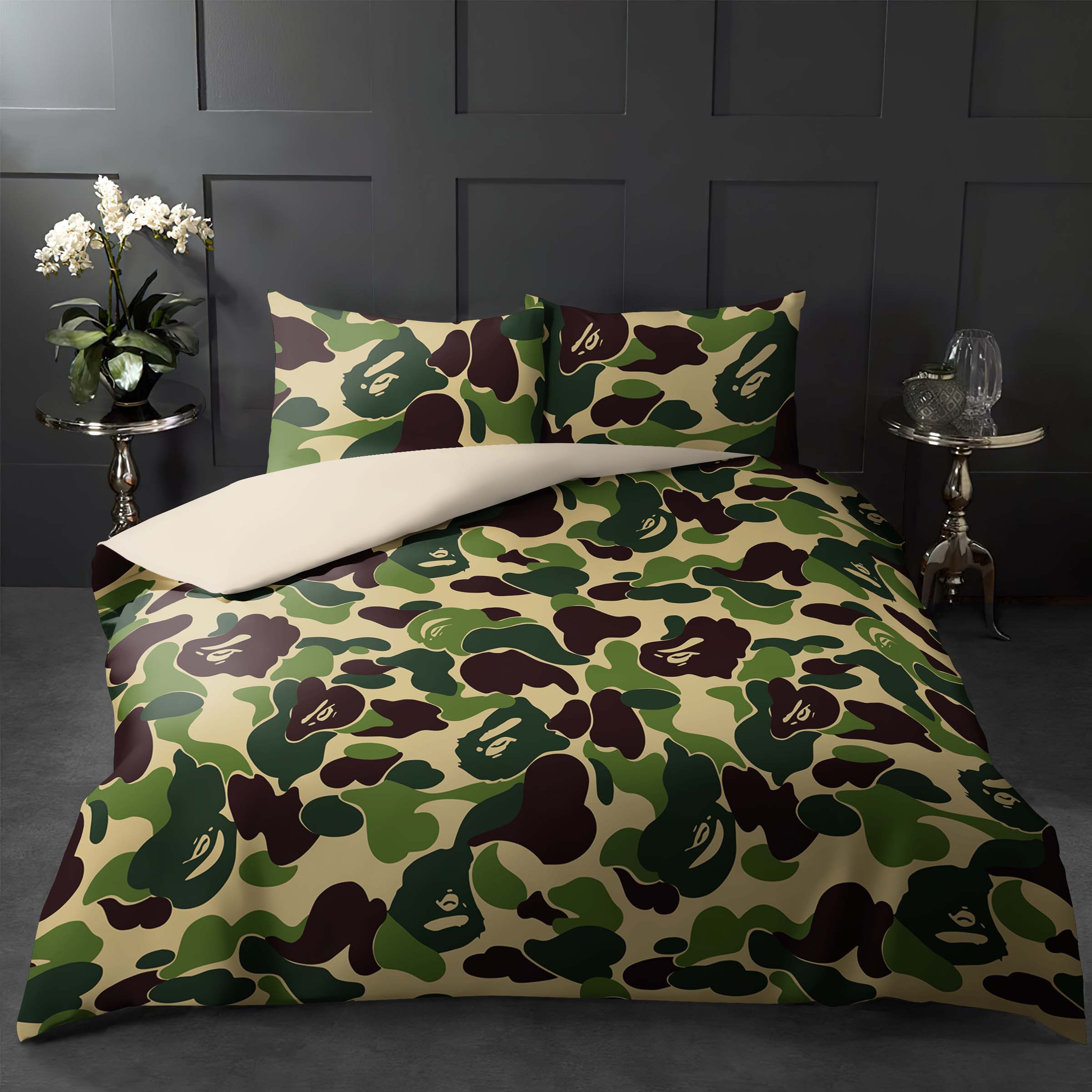 ABAKUHAUS Camo Federe Cuscini Set di 4, Spaventoso
